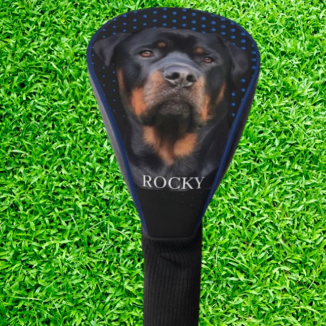  Rottweiler Blau   Golf Headcover (Protect your clubs in style with this Rottweiler golf head cover featuring unique blue dots)