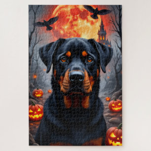 Rottweiler Blutmond Halloween-Porträt-Kunst