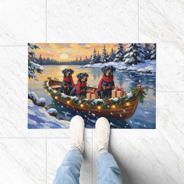 Rottweiler Christmas Boat Holiday Fußmatte (Indoor)