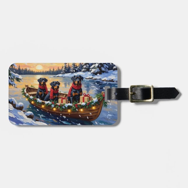 Rottweiler Christmas Boat Holiday Gepäckanhänger (Vorderseite horizontal)