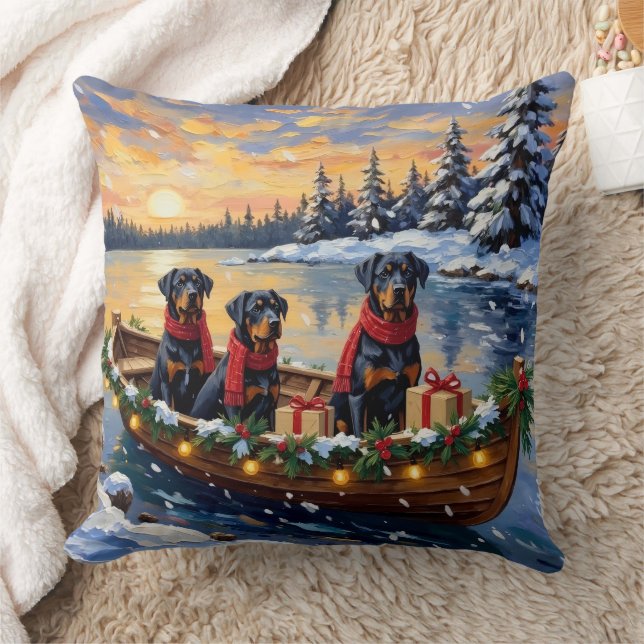 Rottweiler Christmas Boat Holiday Kissen (Decke)