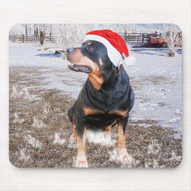Rottweiler Christmas Cap Mousepad (Vorne)