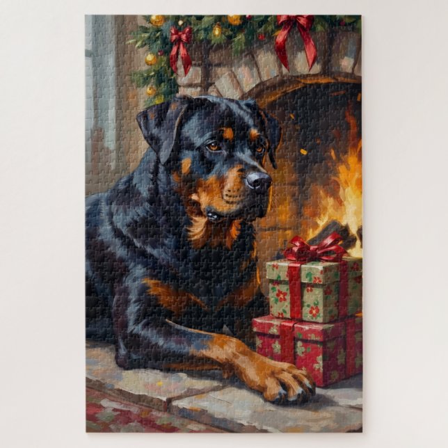 Rottweiler Christmas Fireplace Guardian (Vertikal)