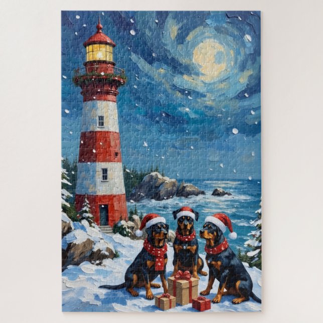 Rottweiler Christmas Lighthouse Holiday (Vertikal)