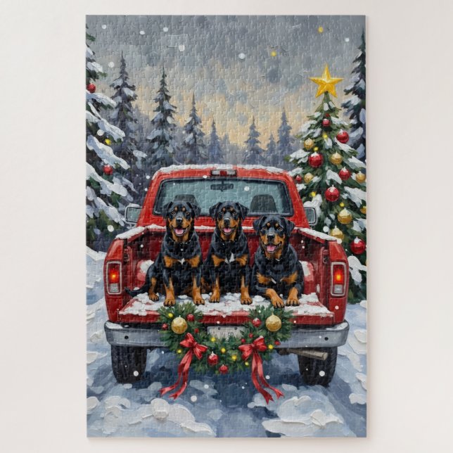 Rottweiler Christmas Red Truck Holiday (Vertikal)