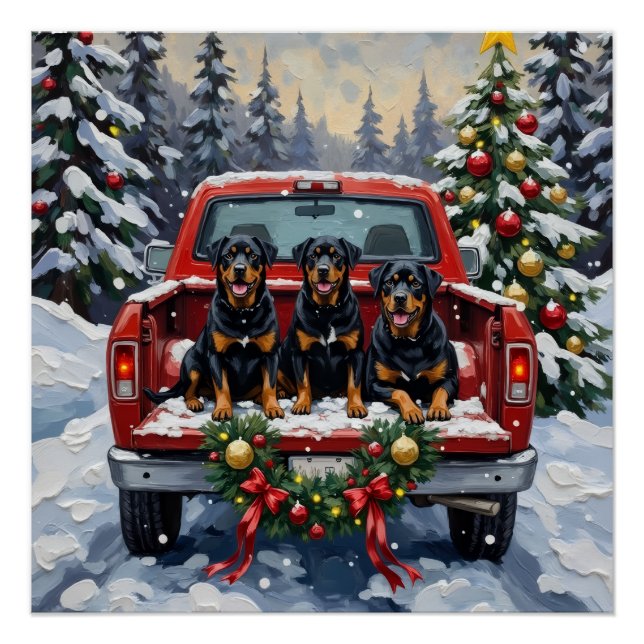 Rottweiler Christmas Red Truck Holiday Poster (Vorderseite)