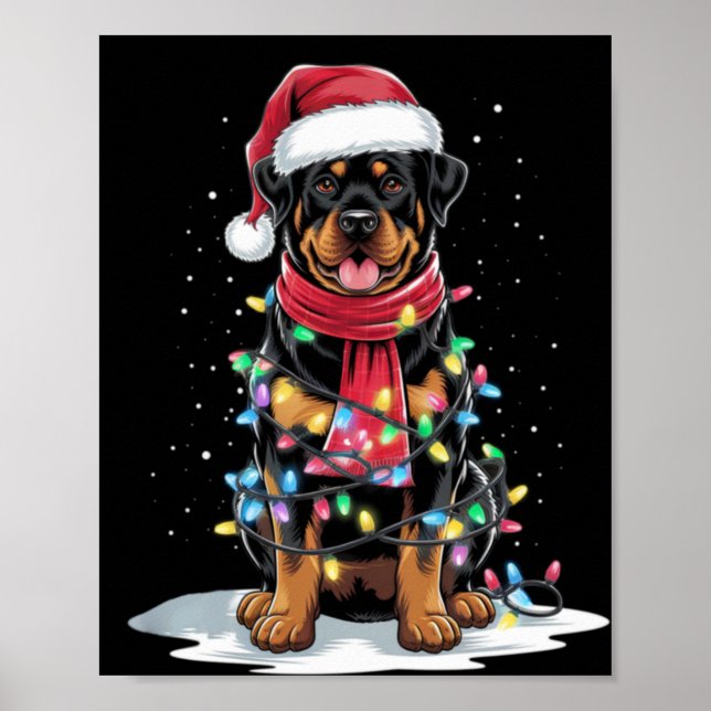 Rottweiler Christmas Tree Santa Hat Lights Xmas Do Poster (Vorne)