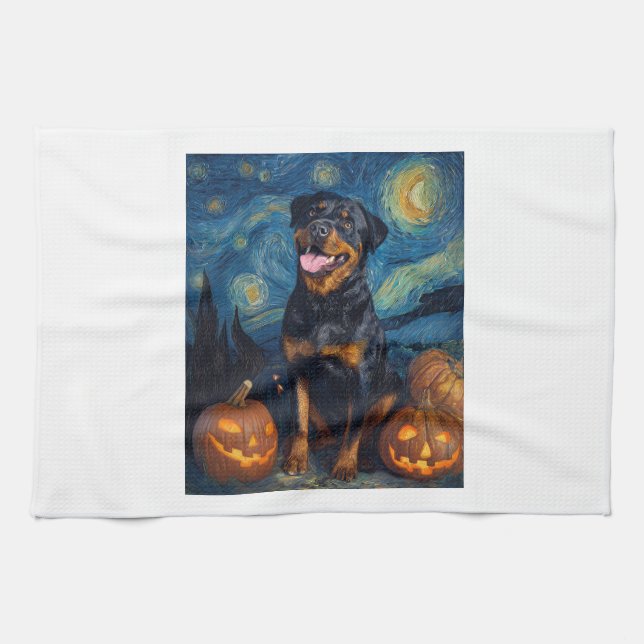 Rottweiler Cute Dog Halloween Jack O Lantern Pumpk Geschirrtuch (Horizontal)