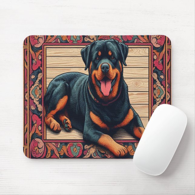 Rottweiler Dog 3D Stilvolle farbenfrohe Grenze Mousepad (Mit Mouse)