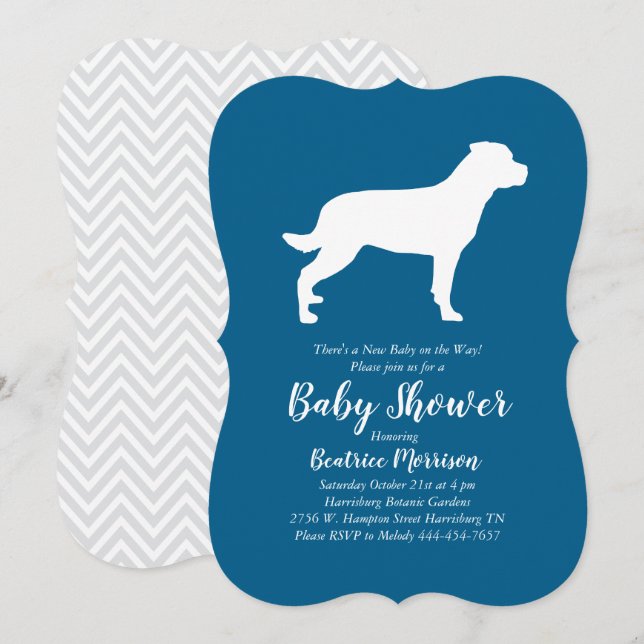 Rottweiler Dog Baby Shower Blue Boy Rottie Einladung (Vorne/Hinten)