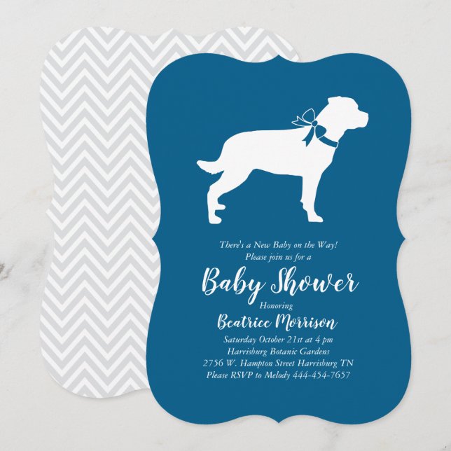 Rottweiler Dog Baby Shower Blue Boy Rottie Einladung (Vorne/Hinten)