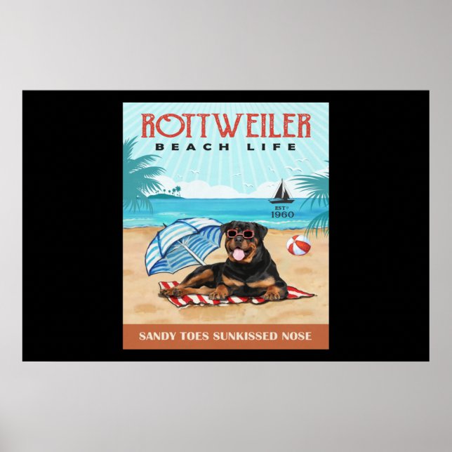 Rottweiler Dog Beach Life Poster (Vorne)