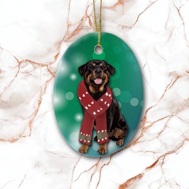 Rottweiler Dog Bokeh Christmas Keramik Ornament (Von Creator hochgeladen)