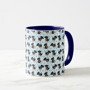 Rottweiler Dog Bone Paw Print Pattern Blau Tasse
