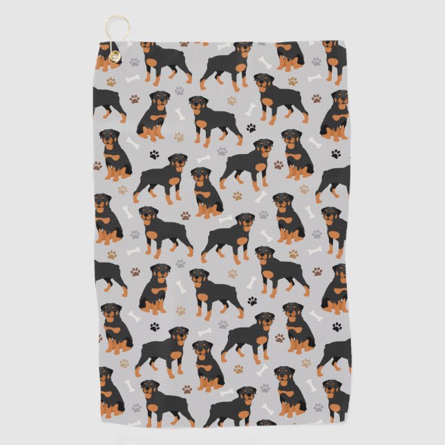 Rottweiler Dog Bones and Paws Golf Handtuch (Vorderseite)