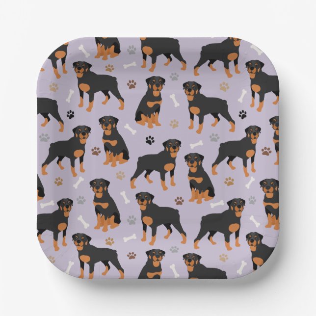 Rottweiler Dog Bones and Paws Paper Tellers Pappteller (Vorderseite)