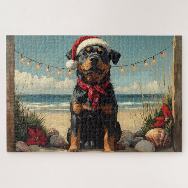 Rottweiler Dog Christmas Vintag Beach (Horizontal)