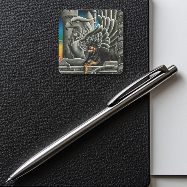 Rottweiler Dog Gargoyle Fantasy Quadratischer Aufkleber (Von Creator hochgeladen)