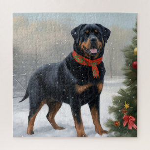 Rottweiler Dog in Schnee Weihnachten