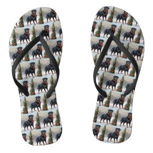 Rottweiler Dog in Schnee Weihnachten Flip Flops