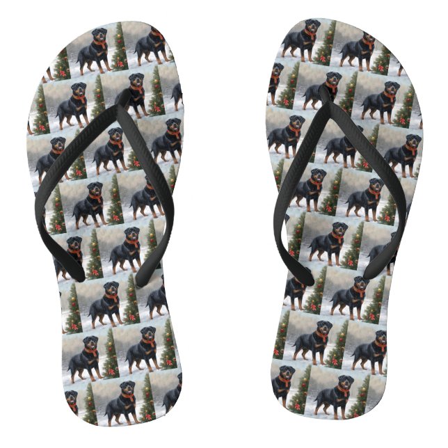 Rottweiler Dog in Schnee Weihnachten Flip Flops (Fußbett)