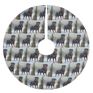 Rottweiler Dog in Schnee Weihnachten Polyester Weihnachtsbaumdecke