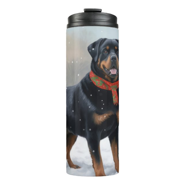 Rottweiler Dog in Schnee Weihnachten Thermosbecher (Vorderseite)