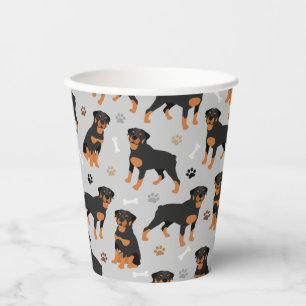 Rottweiler Dog Knochen und Paws Paper Cups Pappbecher