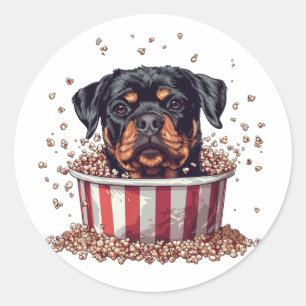 Rottweiler Dog Movie Popcorn Ecket Runder Aufkleber