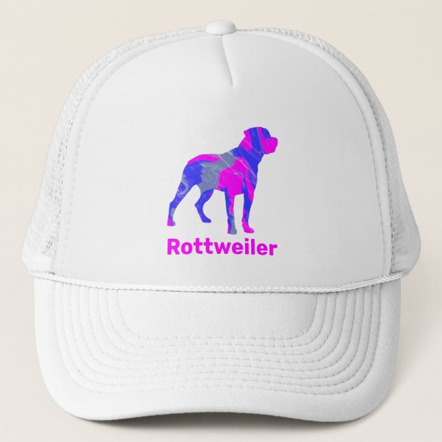 Rottweiler Dog Niedlich Pink & Blue Silhouette Truckerkappe (Vorderseite)