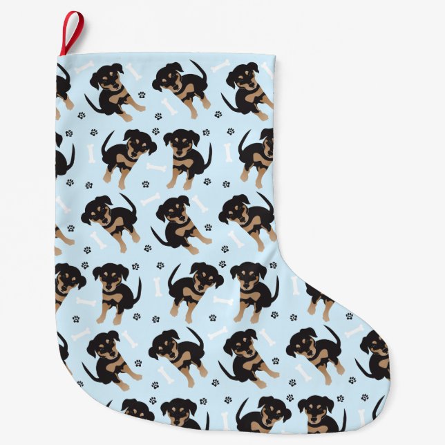 Rottweiler Dog Pattern Blau Großer Weihnachtsstrumpf (Vorderseite)