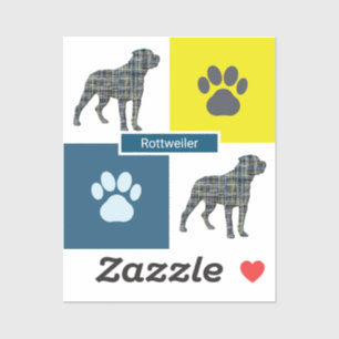 Rottweiler Dog & Paw Y&B Gitter Sticker Cut