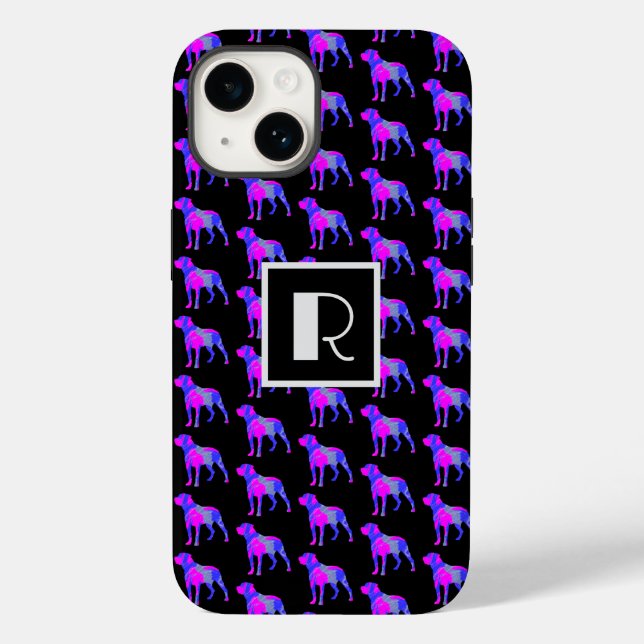 Rottweiler Dog Pink Blue Silhouette Mono Black Case-Mate iPhone 14 Hülle (Rückseite)