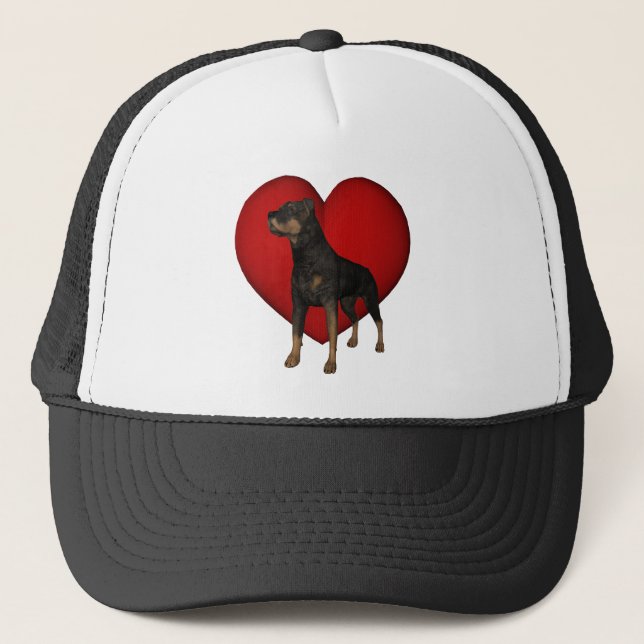 Rottweiler Dog Red Heart Hat Truckerkappe (Vorderseite)