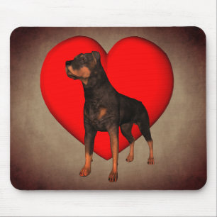 Rottweiler Dog Red Heart Mousepad