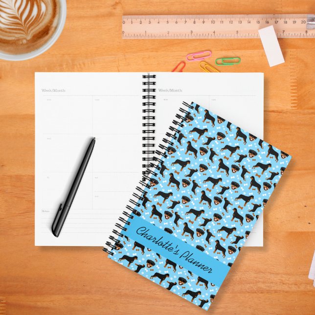 Rottweiler Dog Rotties Blue Calendar Planner Planer (Rottweiler Dogs Pattern Planner in blue)