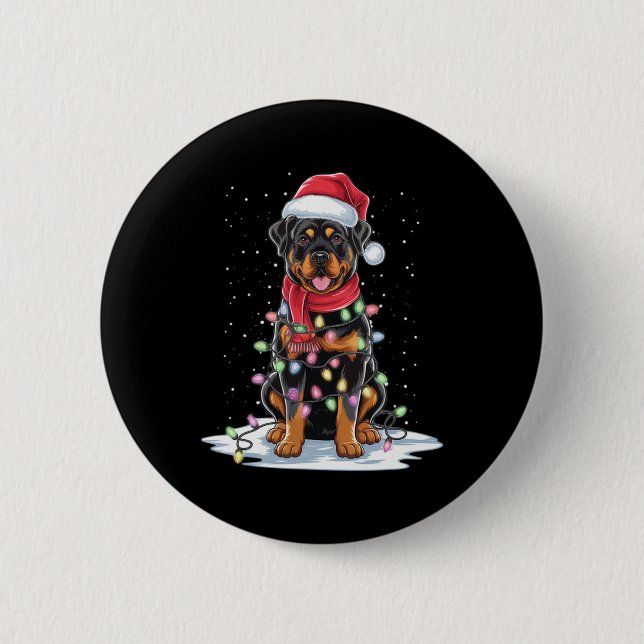 Rottweiler Dog Santa Hat Christmas Tree Light Xmas Button (Vorderseite)