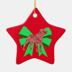 Rottweiler Dog Silhouette Green Bow Weihnachten Keramik Ornament