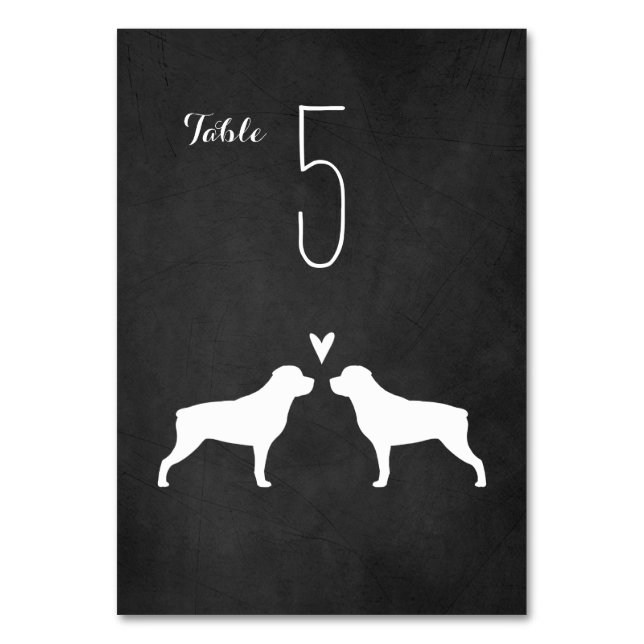 Rottweiler Dog Silhouetten Hochzeitsempfang Tischnummer (Vorderseite)