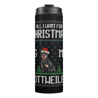 Rottweiler Dog Ugly Christmas Sweater Thermosbecher