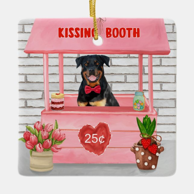 Rottweiler Dog Valentine's Day Kissing Booth Keramikornament (Vorderseite)