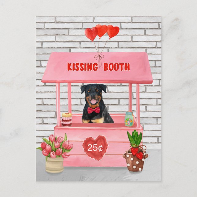 Rottweiler Dog Valentine's Day Kissing Booth Postkarte (Vorderseite)