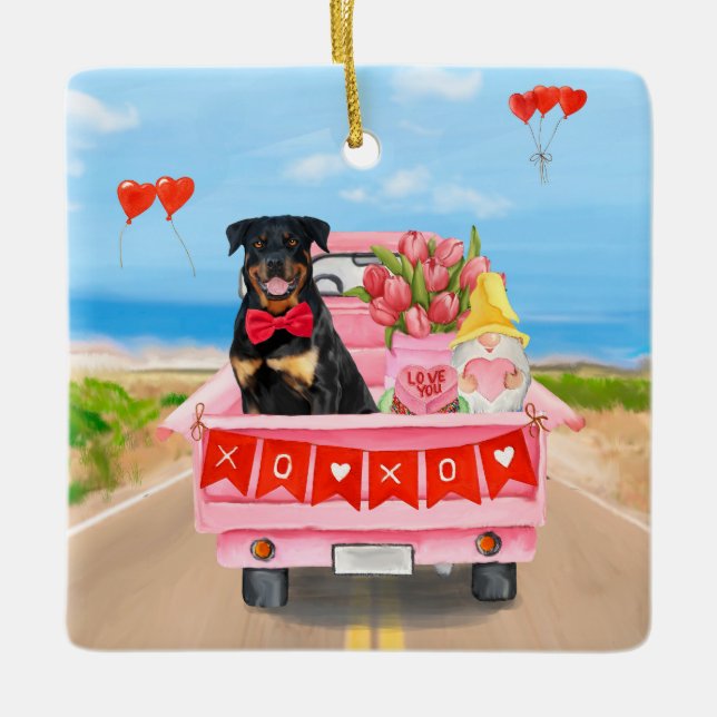 Rottweiler Dog Valentine's Day Lkw Herz Keramikornament (Vorderseite)