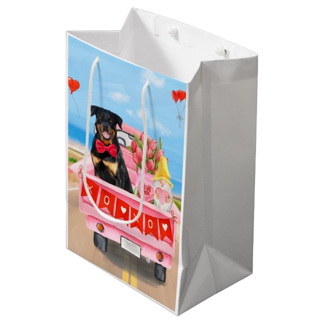 Rottweiler Dog Valentine's Day Lkw Herz Mittlere Geschenktüte (Vorderseite Schrägansicht)