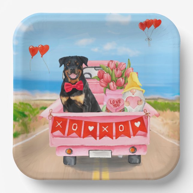 Rottweiler Dog Valentine's Day Lkw Herz Pappteller (Vorderseite)
