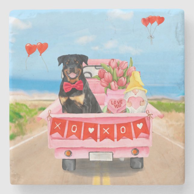 Rottweiler Dog Valentine's Day Lkw Herz Steinuntersetzer (Vorderseite)