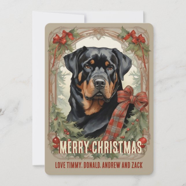 Rottweiler Dog Vintage Weihnachtskarte Feiertagskarte (Vorderseite)