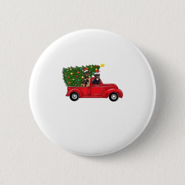 Rottweiler Dog Weihnachten auf Red Car Truck wi Button (Vorderseite)