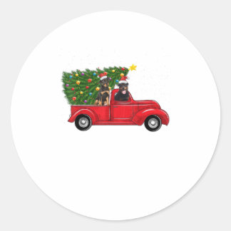 Rottweiler Dog Weihnachten auf Red Car Truck wi Runder Aufkleber