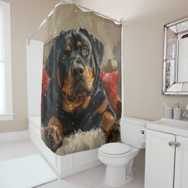 Rottweiler Dog Weihnachtsfest Duschvorhang (Beispiel)